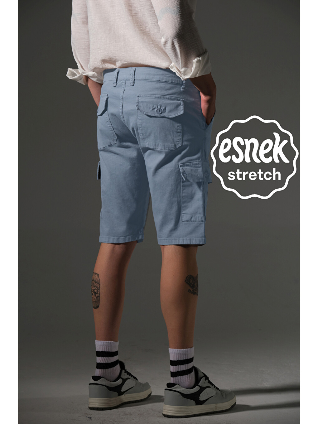 Mavi None Denim Yandan Kargo Cepli Esnek Kumaş Erkek Kargo Şort Bermuda-1