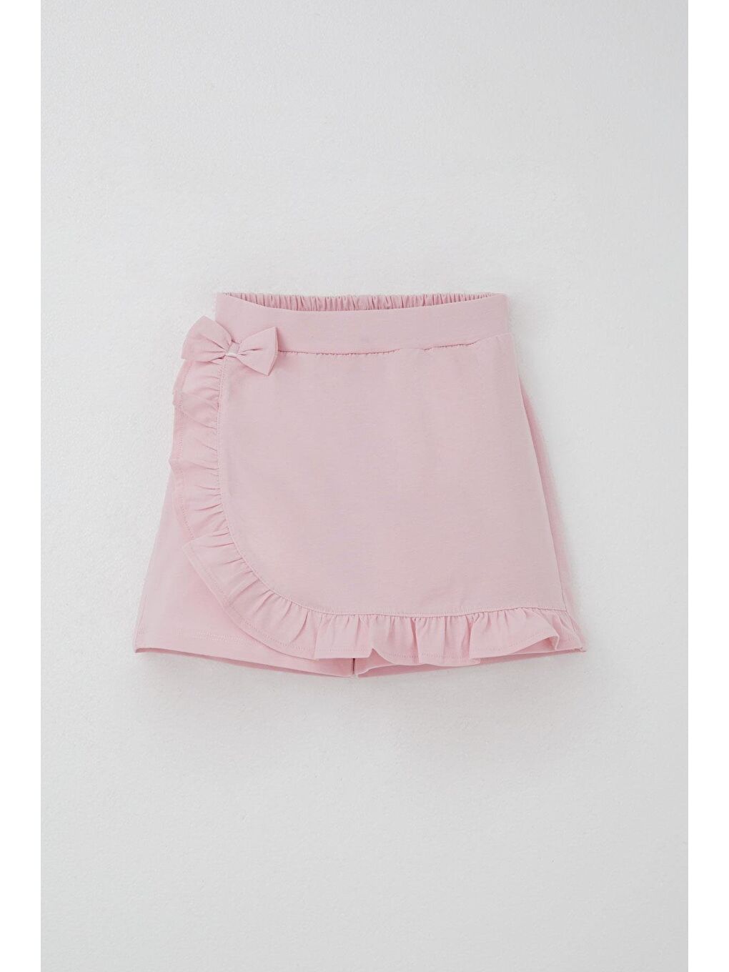Kız Çocuk Şort Etek Fiyonk Aksesuarlı Fırfırlı Pembe (6-10 Yaş)