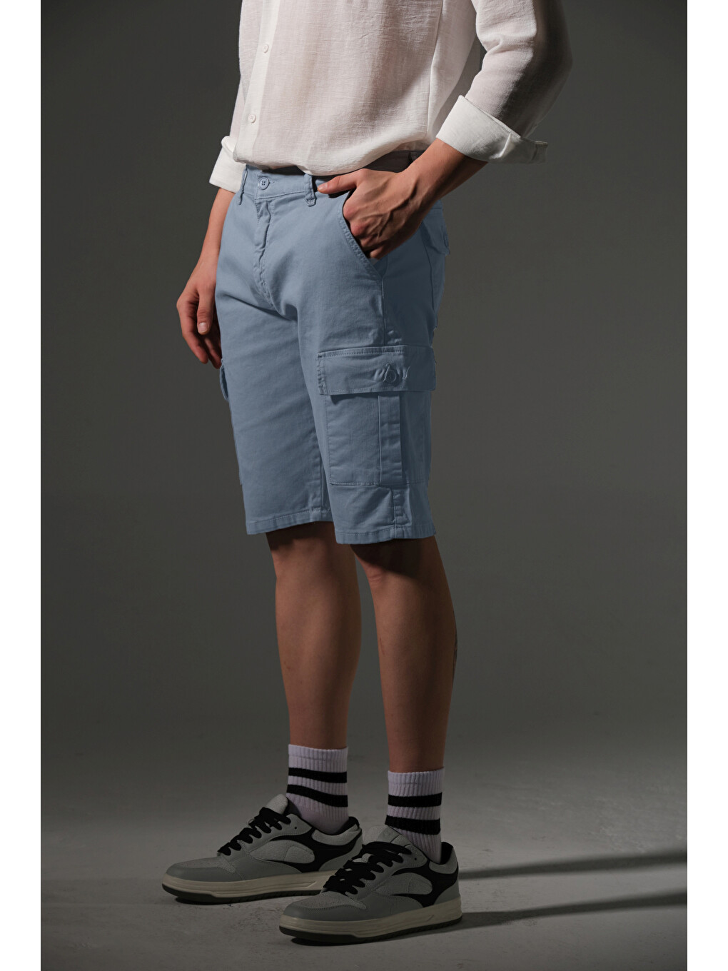 Mavi None Denim Yandan Kargo Cepli Esnek Kumaş Erkek Kargo Şort Bermuda-2