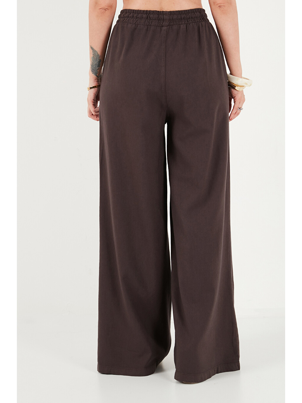 Kahverengi Pamuklu Relaxed Fit Yüksek Bel Geniş Paça Pantolon 668yp5559-5