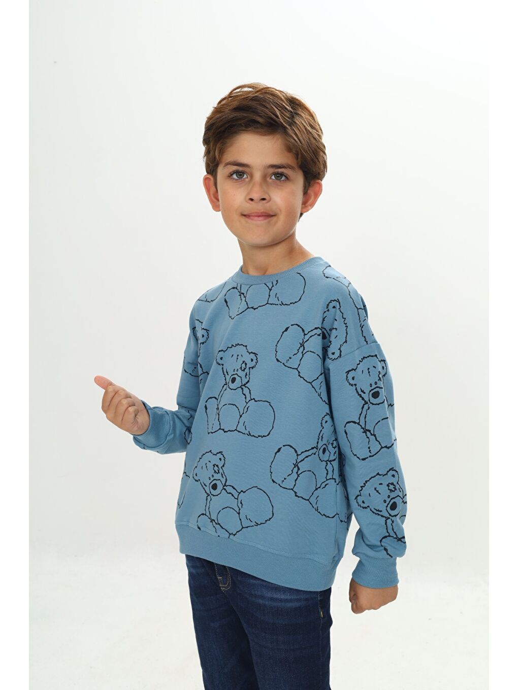 Mavi Erkek Çocuk Komple Ayı Baskılı Sweatshirt-4