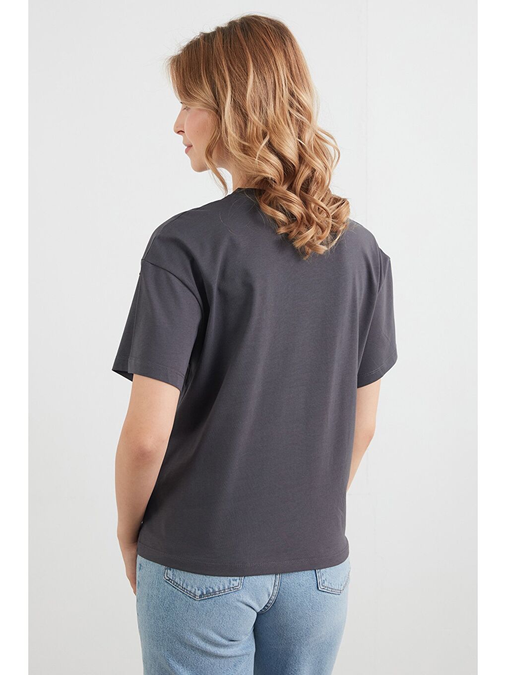 Antrasit Basic Bisiklet Yaka Tişört-2