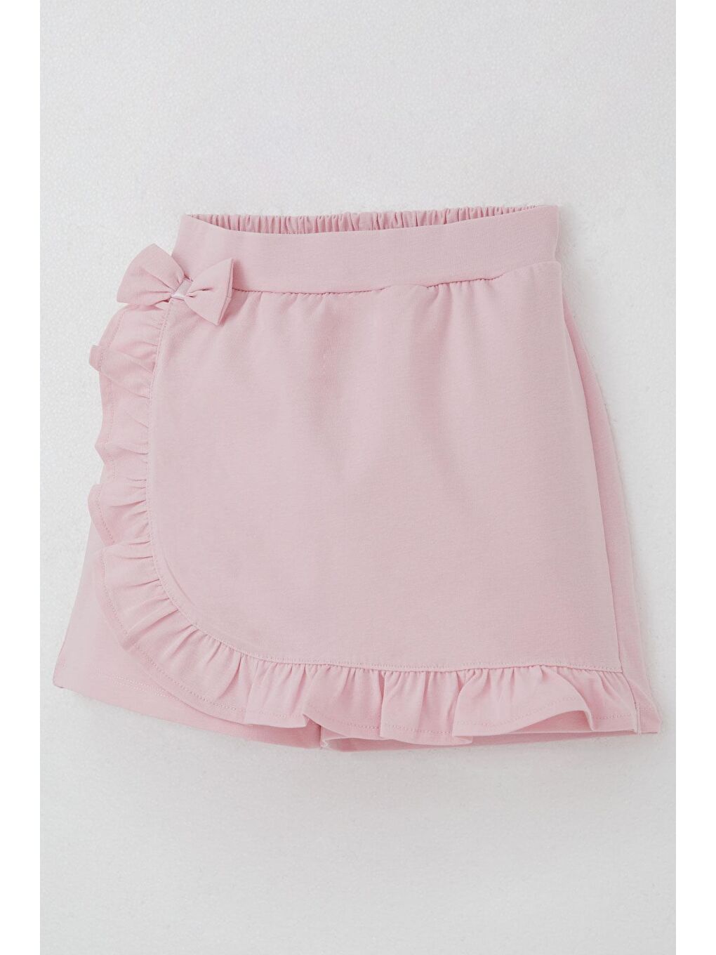 Kız Çocuk Şort Etek Fiyonk Aksesuarlı Fırfırlı Pembe (6-10 Yaş)-2