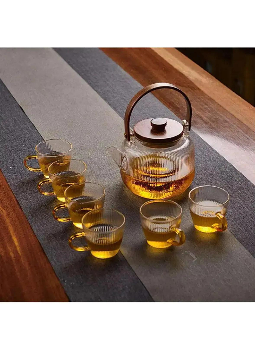 Dikey Çizgi Tasarımlı Sarı Kulplu Fincan 120 ml Cam Türk Kahvesi Fincanı 4 Adet 2672-5