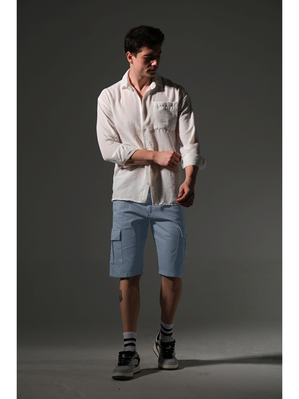 Mavi None Denim Yandan Kargo Cepli Esnek Kumaş Erkek Kargo Şort Bermuda-3