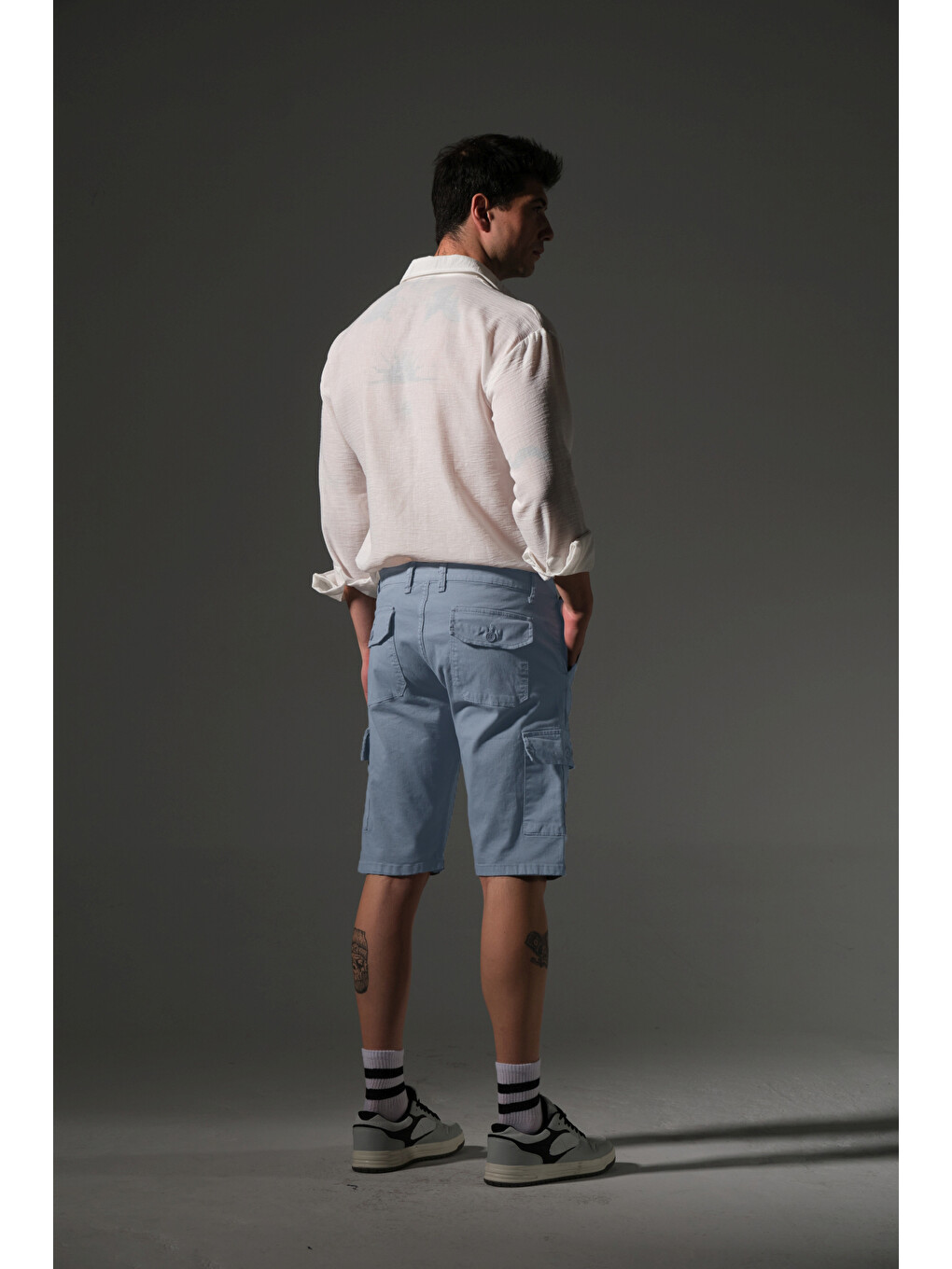 Mavi None Denim Yandan Kargo Cepli Esnek Kumaş Erkek Kargo Şort Bermuda-4