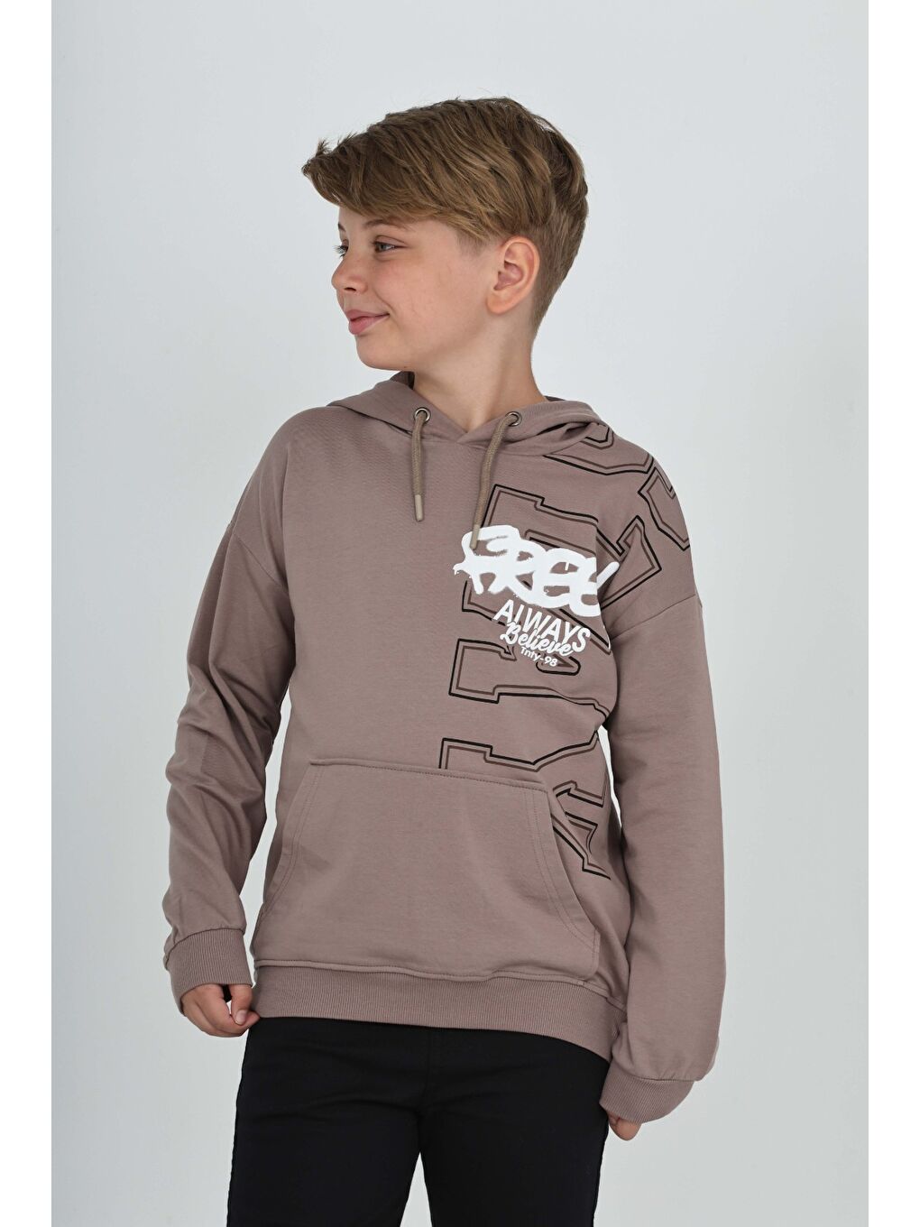 Kahverengi Erkek Çocuk Stay Baskılı Sweatshirt