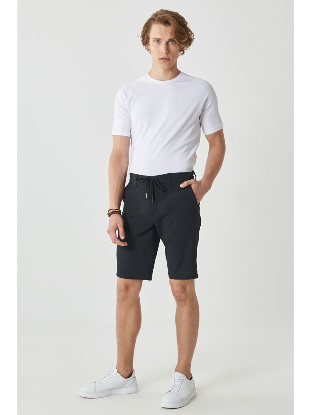 Erkek Antrasit Slim Fit Dar Kesim Beli Bağlamalı Esnek Şort
