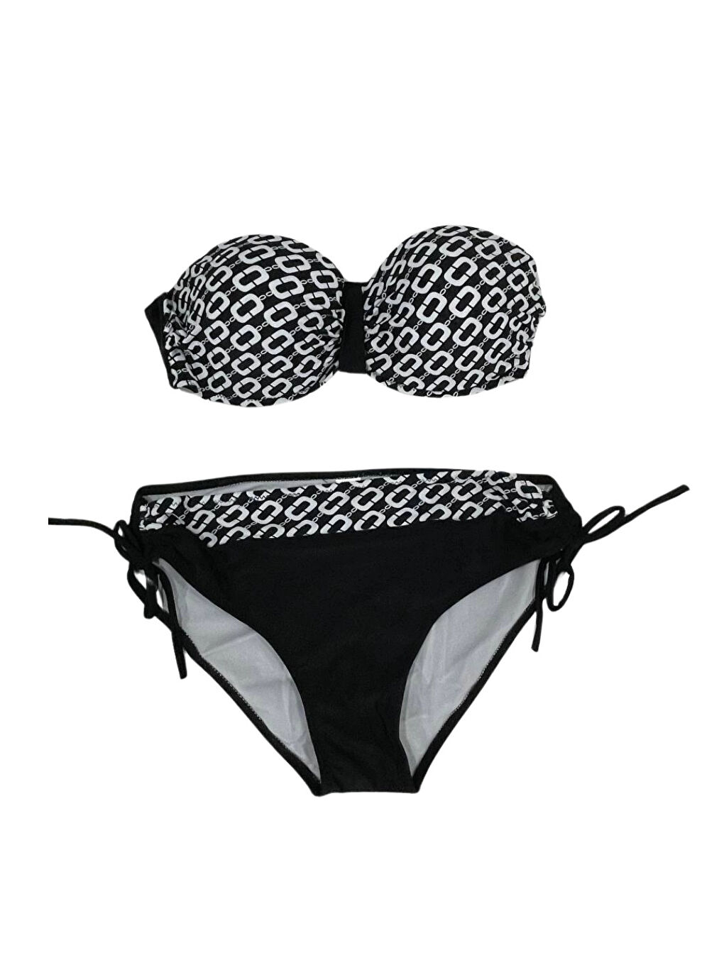 Kadın Siyah Zincir Desenli Astarlı Bikini Takım HZL24S-LC206-1