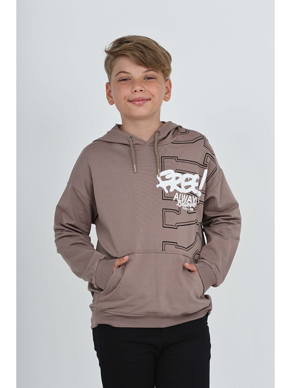 Kahverengi Erkek Çocuk Stay Baskılı Sweatshirt-1