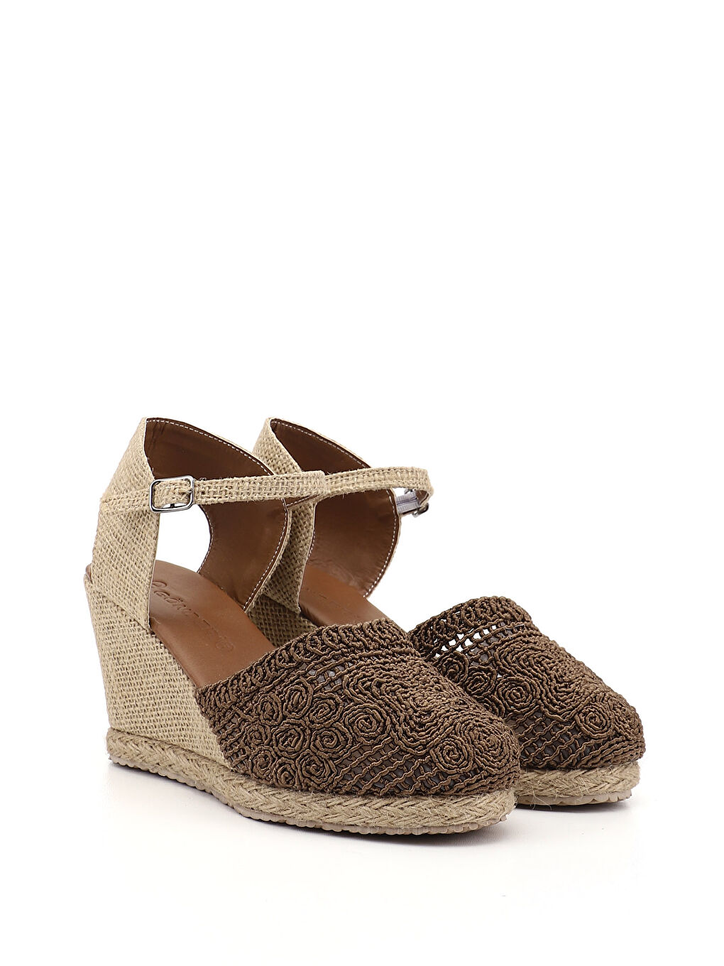 Kahverengi Kadın KAHVERENGİ Hasır Örgü Dolgu Topuklu Sandalet-3