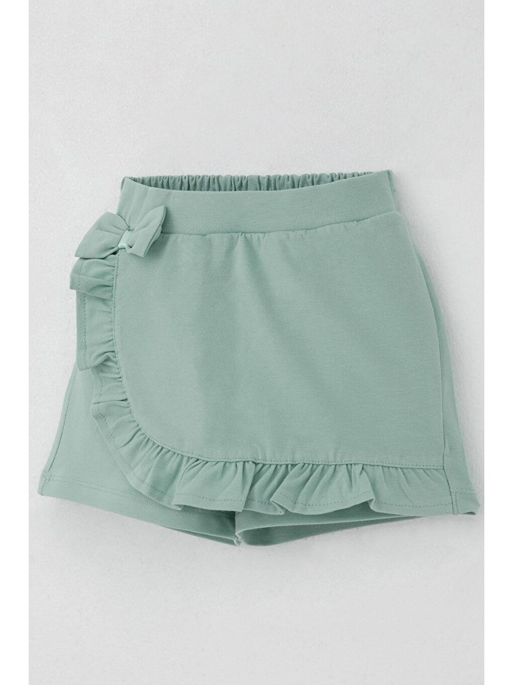 Turkuaz Kız Çocuk Şort Etek Fiyonk Aksesuarlı Fırfırlı Su Yeşili (3-8 Yaş)-2
