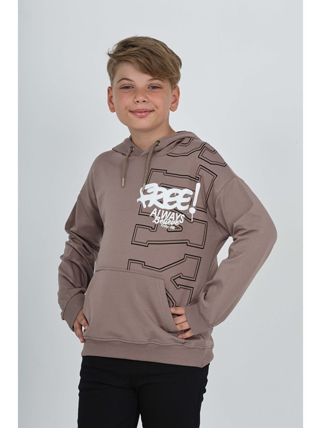 Kahverengi Erkek Çocuk Stay Baskılı Sweatshirt-3