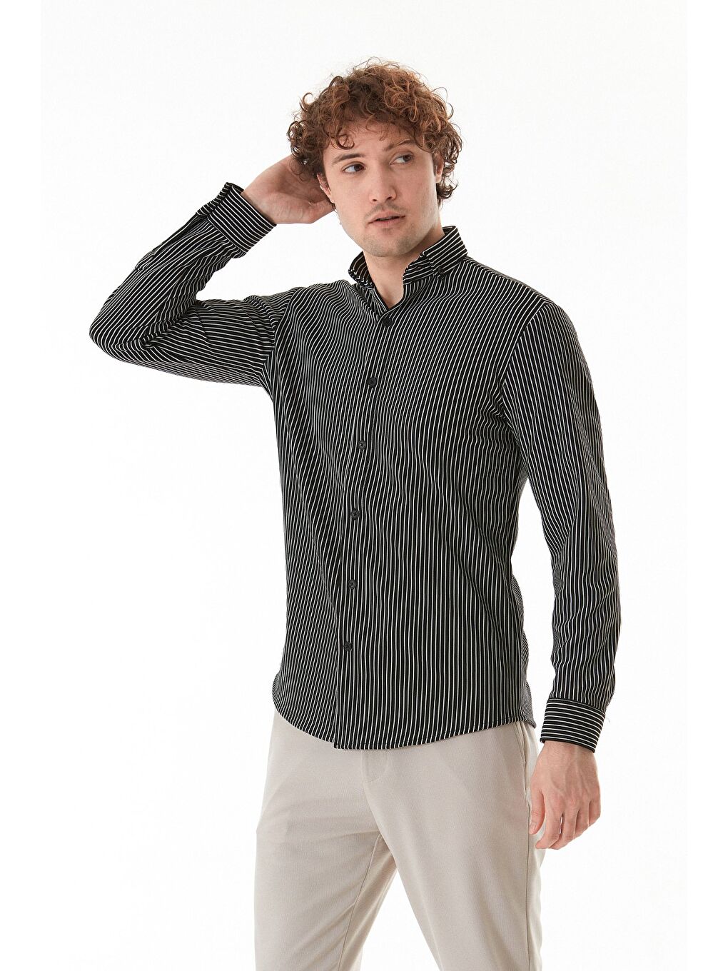 Siyah Çizgili Fitilli Gömlek-2