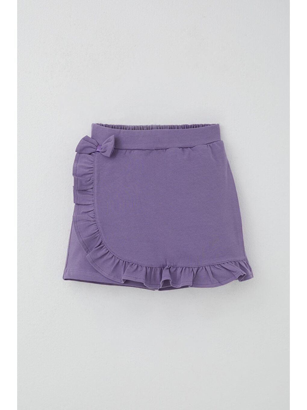 Kız Çocuk Şort Etek Fiyonk Aksesuarlı Fırfırlı Lila (6-10 Yaş)
