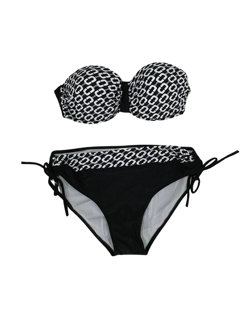 Kadın Siyah Zincir Desenli Astarlı Bikini Takım HZL24S-LC206-2