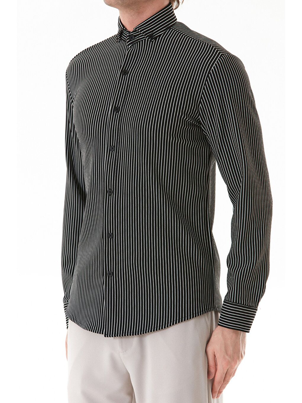 Siyah Çizgili Fitilli Gömlek-4