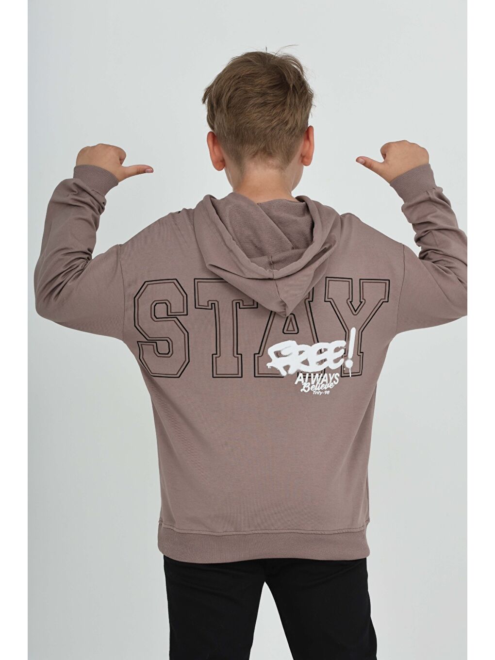 Kahverengi Erkek Çocuk Stay Baskılı Sweatshirt-4