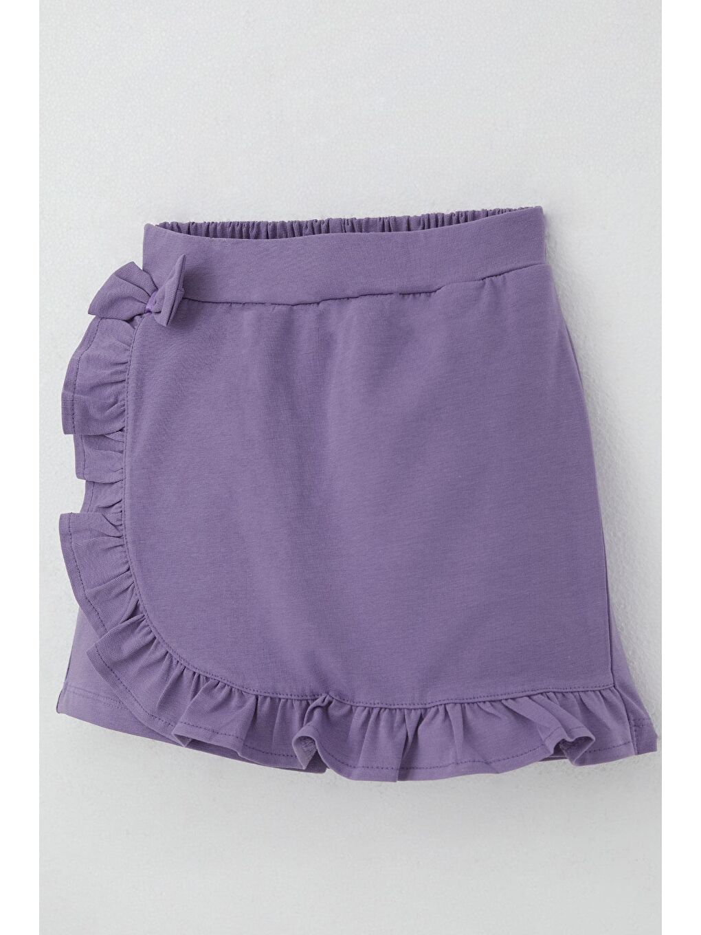 Kız Çocuk Şort Etek Fiyonk Aksesuarlı Fırfırlı Lila (6-10 Yaş)-2