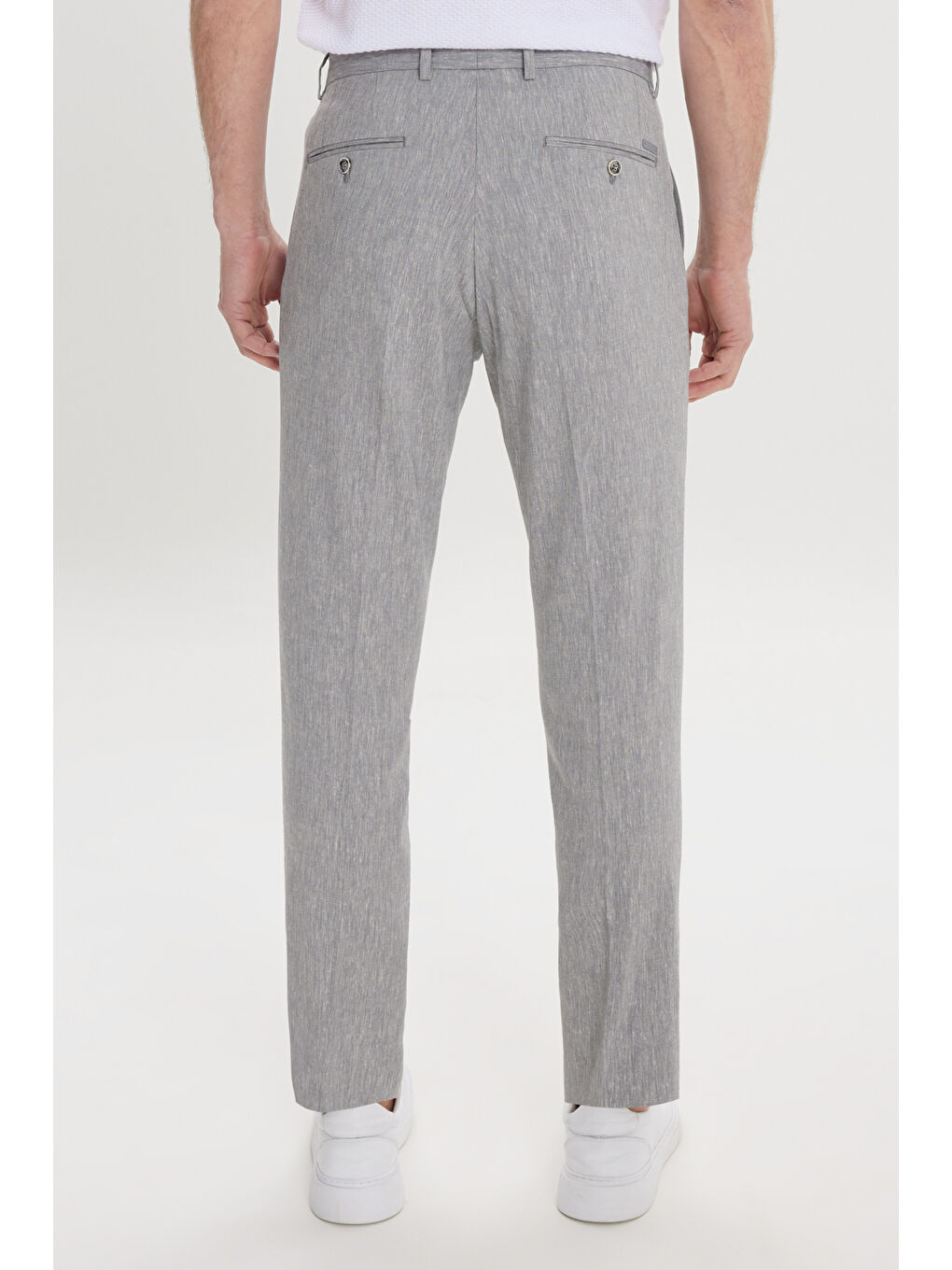 Erkek Gri Slim Fit Dar Kesim Keten Pamuk Yan Cepli Desenli Esnek Pantolon-4