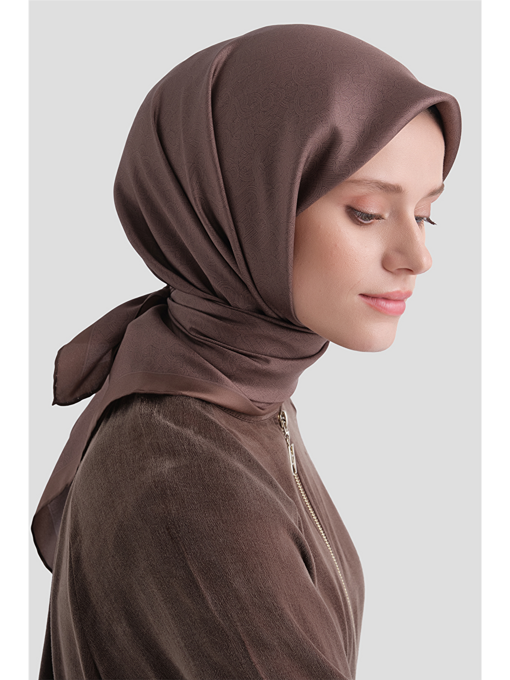 Kahverengi Saf İpek Twill Eşarp 9601d 80-2