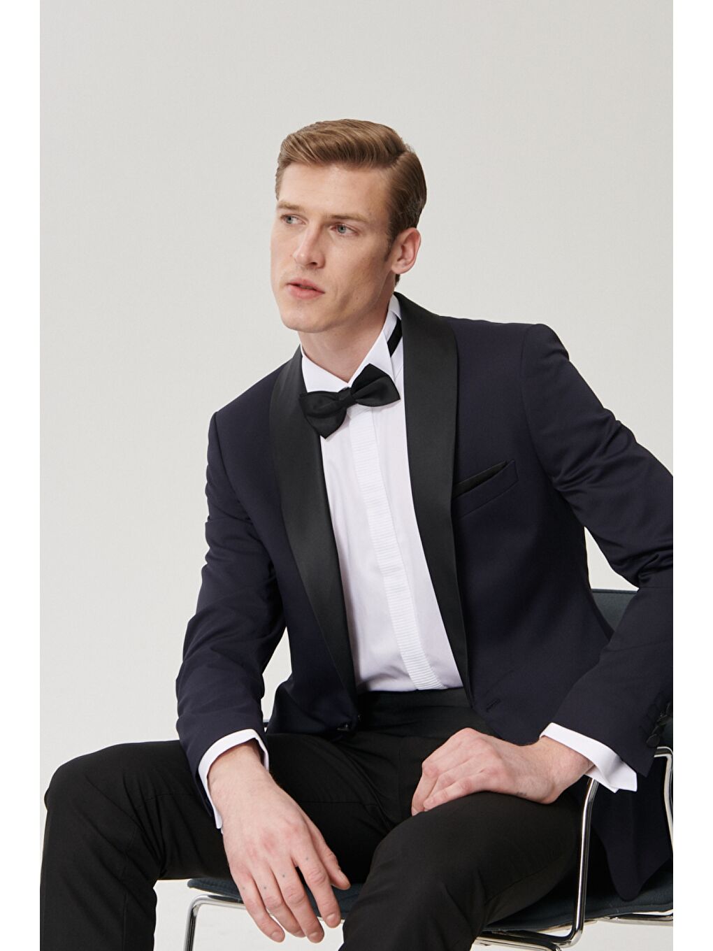 Erkek Lacivert-Siyah Ekstra Slim Fit Desenli Smokin Damatlık