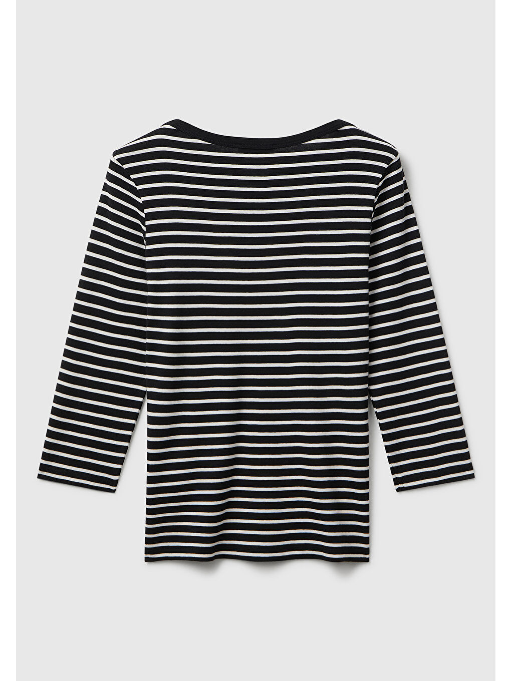 Siyah Kadın Sİyah %100 Pamuk Çizgili Logolu Kayık Yaka Truvakar Kol T-Shirt-3