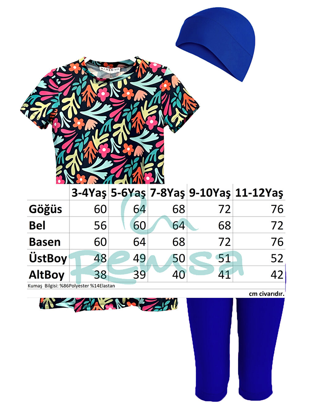 Kız Çocuk Kısa Kollu Taytlı Elastanlı Yarı Kapalı Mayo 2905 Koyu Lacivert-2