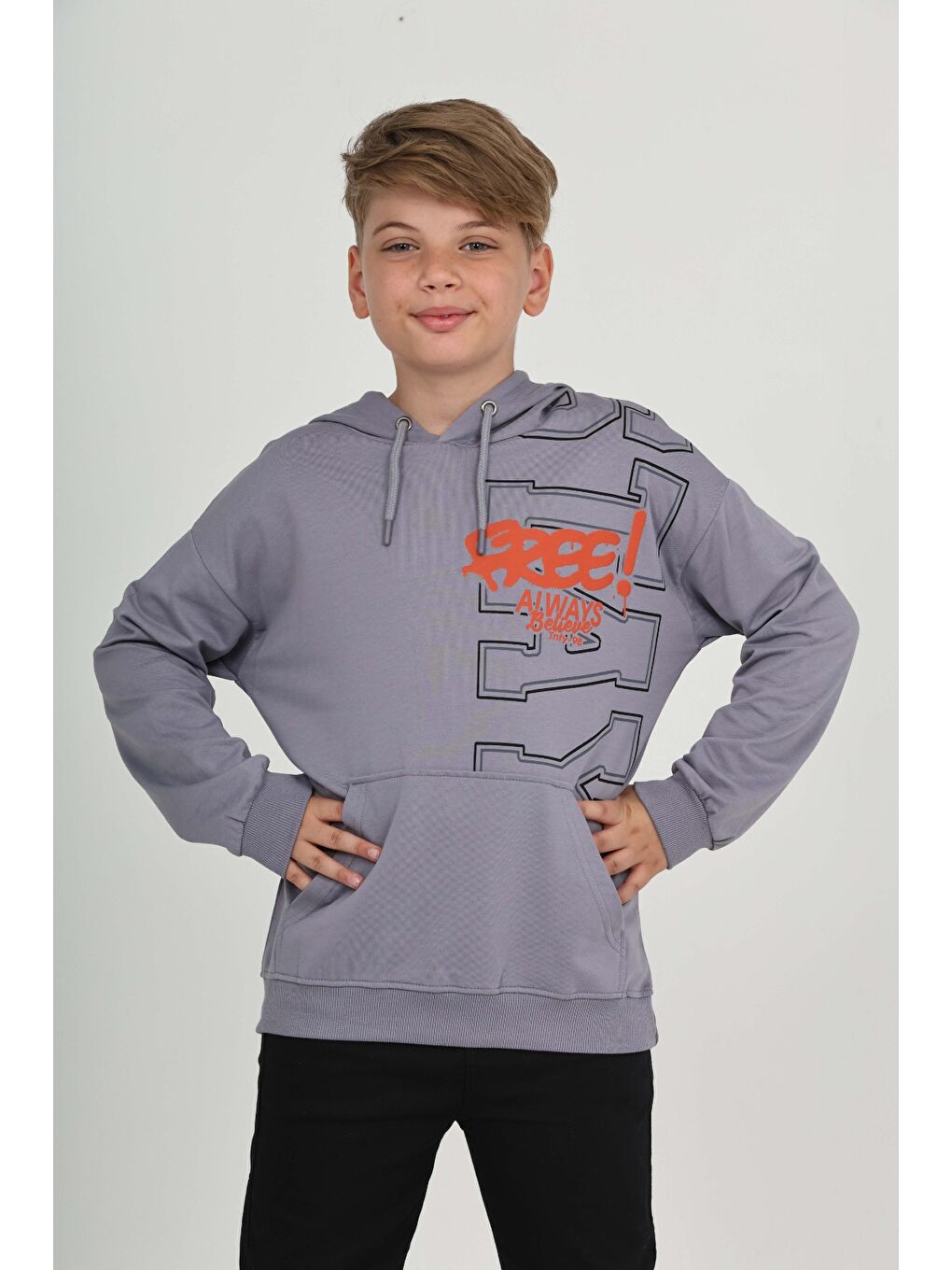 Gri Erkek Çocuk Stay Baskılı Sweatshirt-1