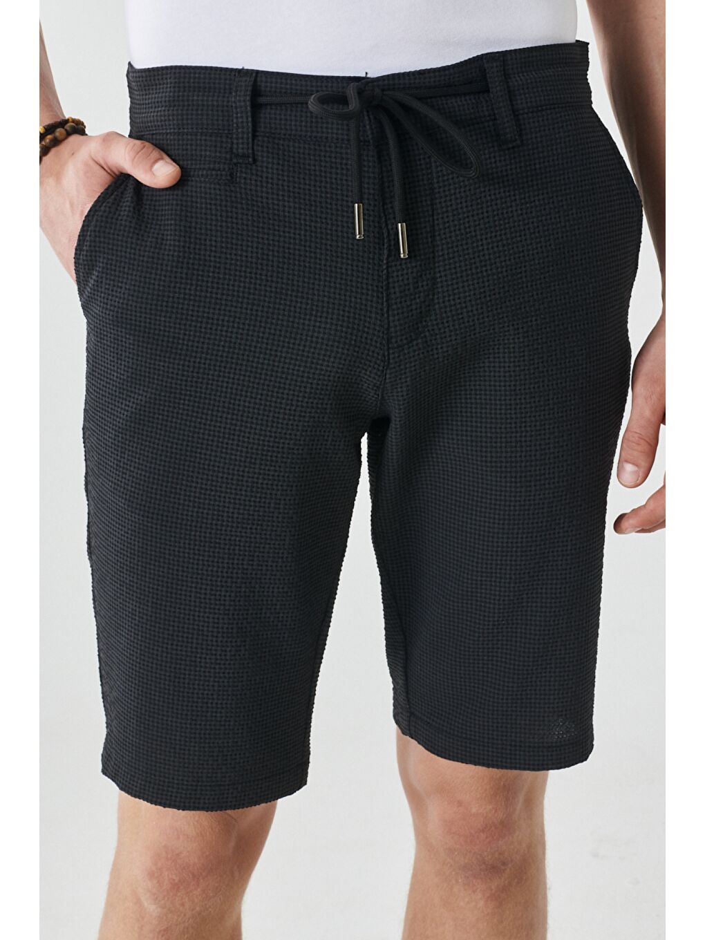 Erkek Antrasit Slim Fit Dar Kesim Beli Bağlamalı Esnek Şort-1
