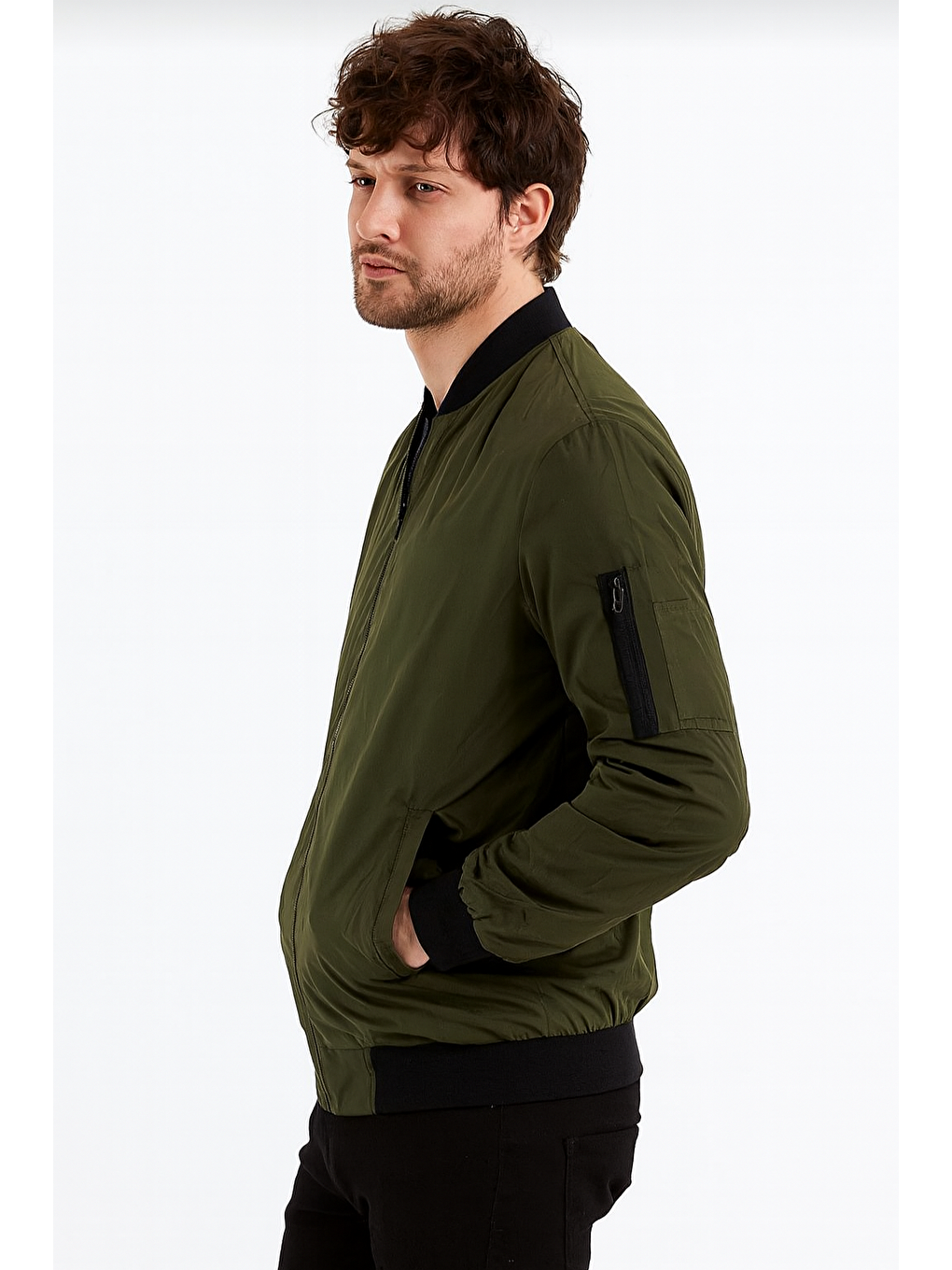 Erkek Fermuarlı Haki Kolej Ceket-1