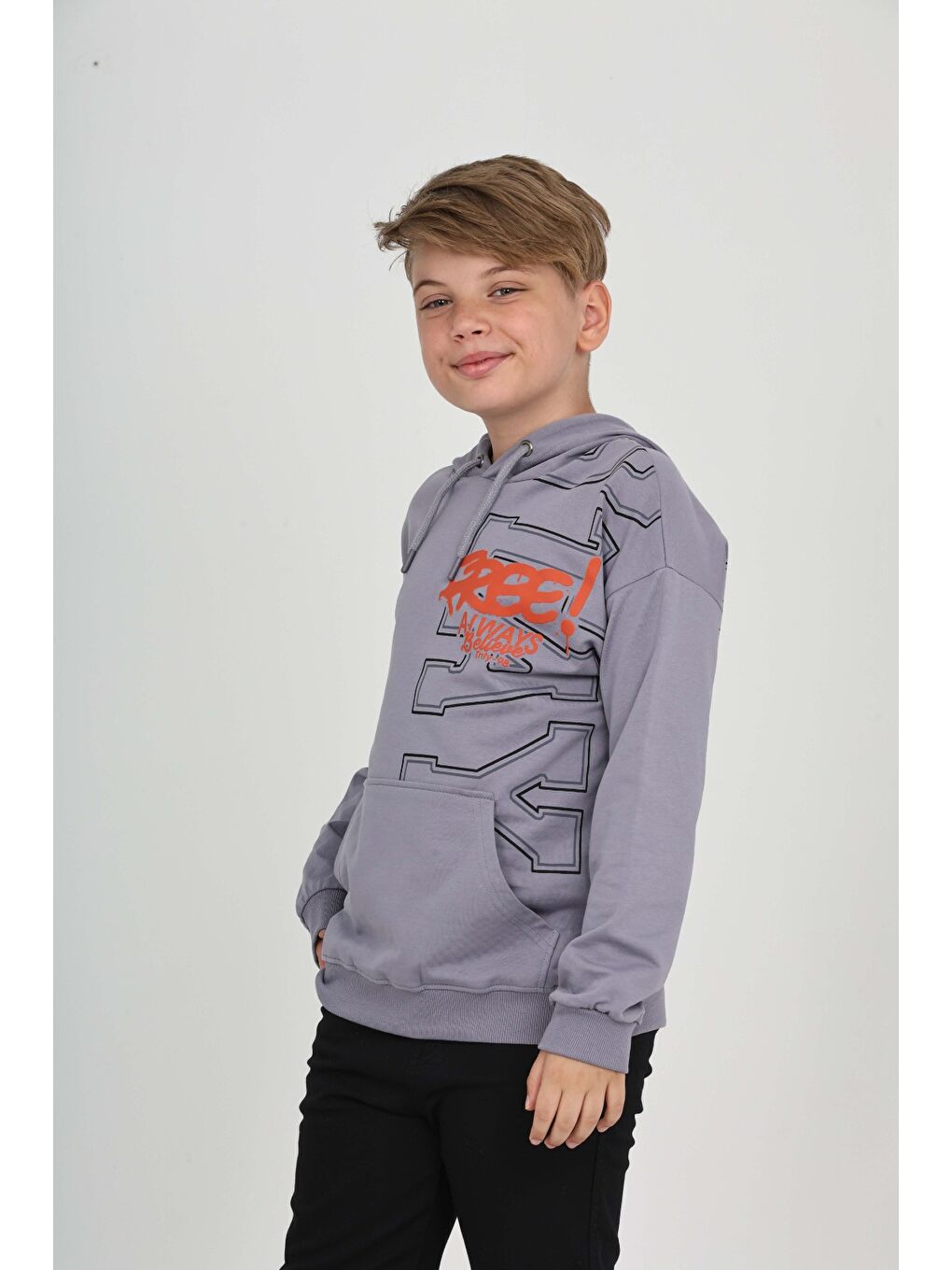 Gri Erkek Çocuk Stay Baskılı Sweatshirt-2