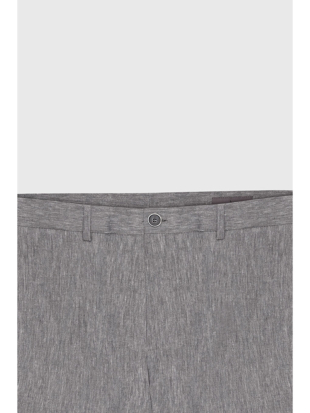 Erkek Gri Slim Fit Dar Kesim Keten Pamuk Yan Cepli Desenli Esnek Pantolon-6