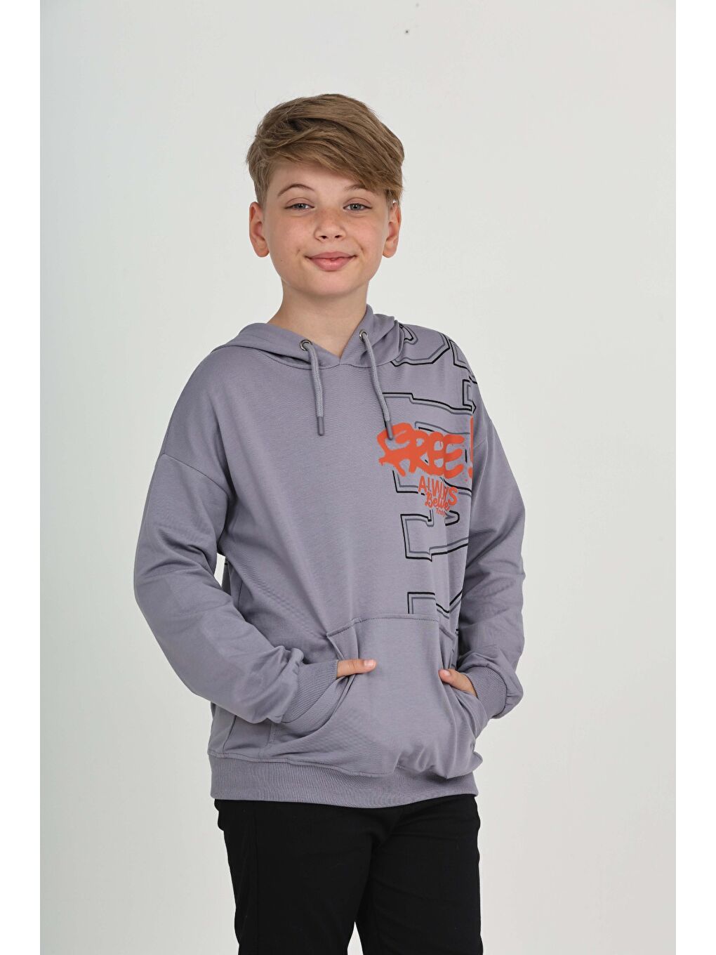 Gri Erkek Çocuk Stay Baskılı Sweatshirt-3