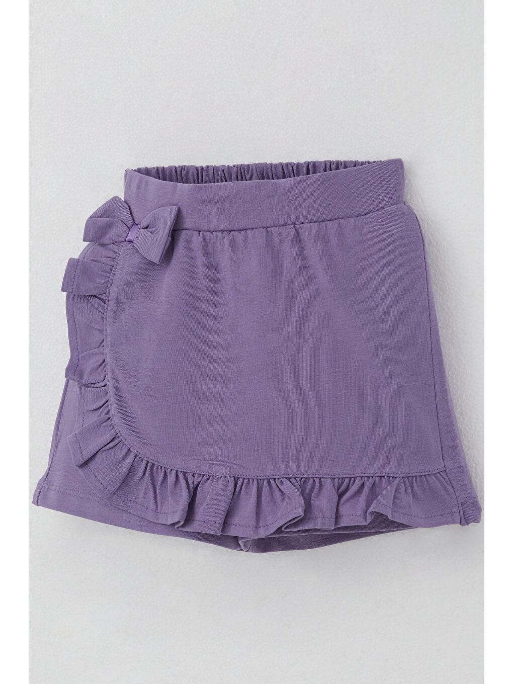 Kız Çocuk Şort Etek Fiyonk Aksesuarlı Fırfırlı Lila (3-8 Yaş)-2