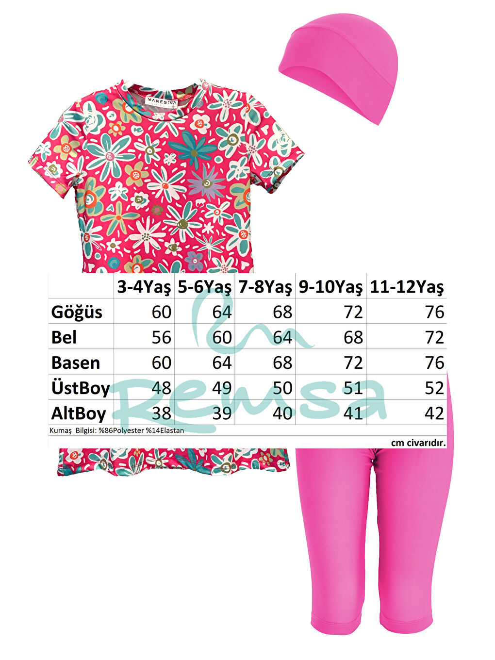 Kız Çocuk Kısa Kollu Taytlı Elastanlı Yarı Kapalı Mayo 2904 Pembe-2