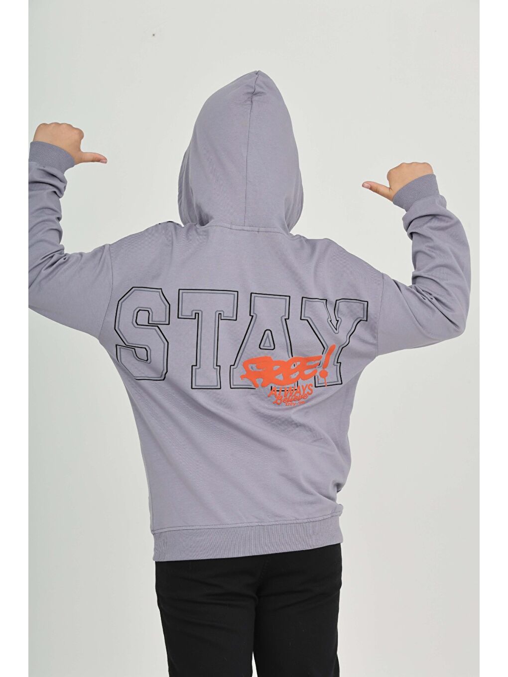 Gri Erkek Çocuk Stay Baskılı Sweatshirt-4