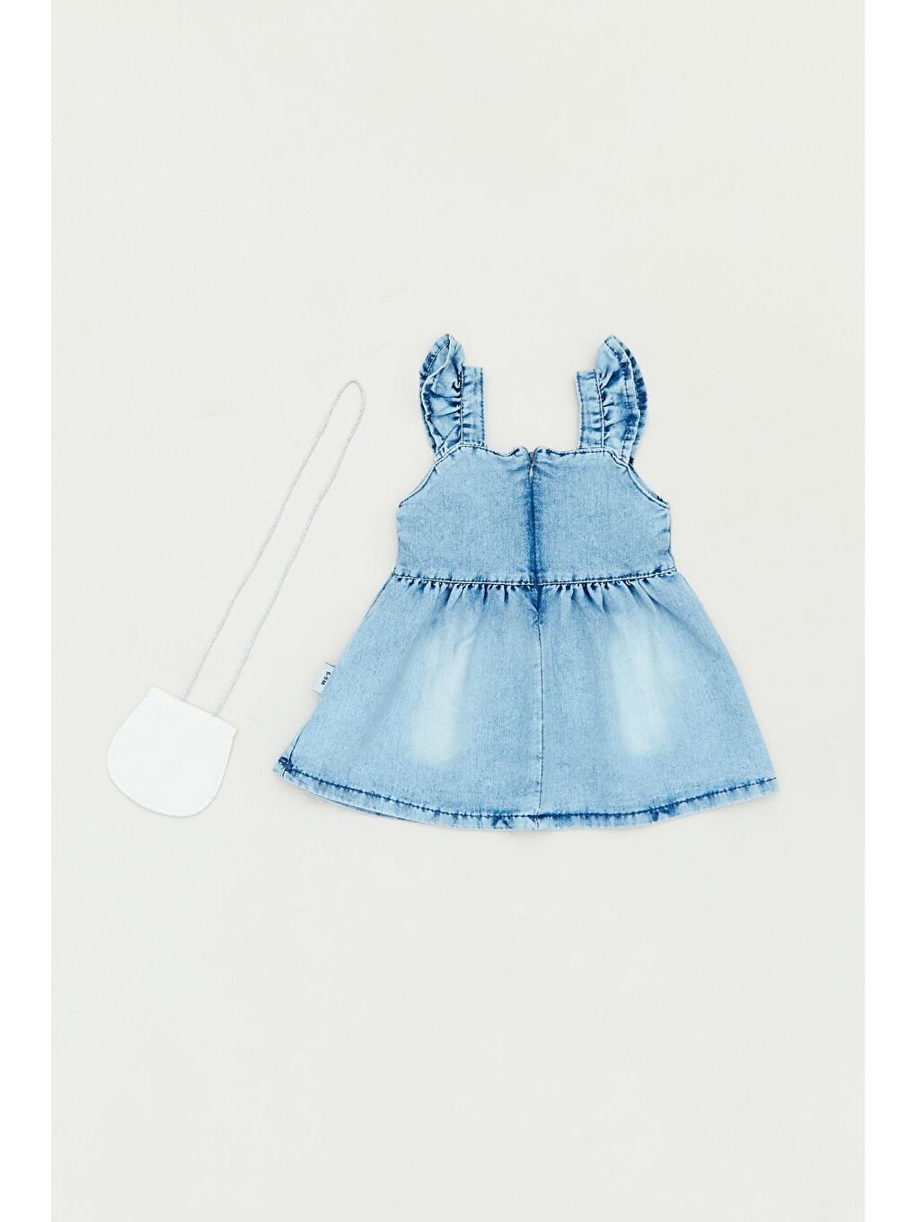 Mavi U Yaka Nakışlı Çanta Aksesuarlı Kız Bebek Elbise-2