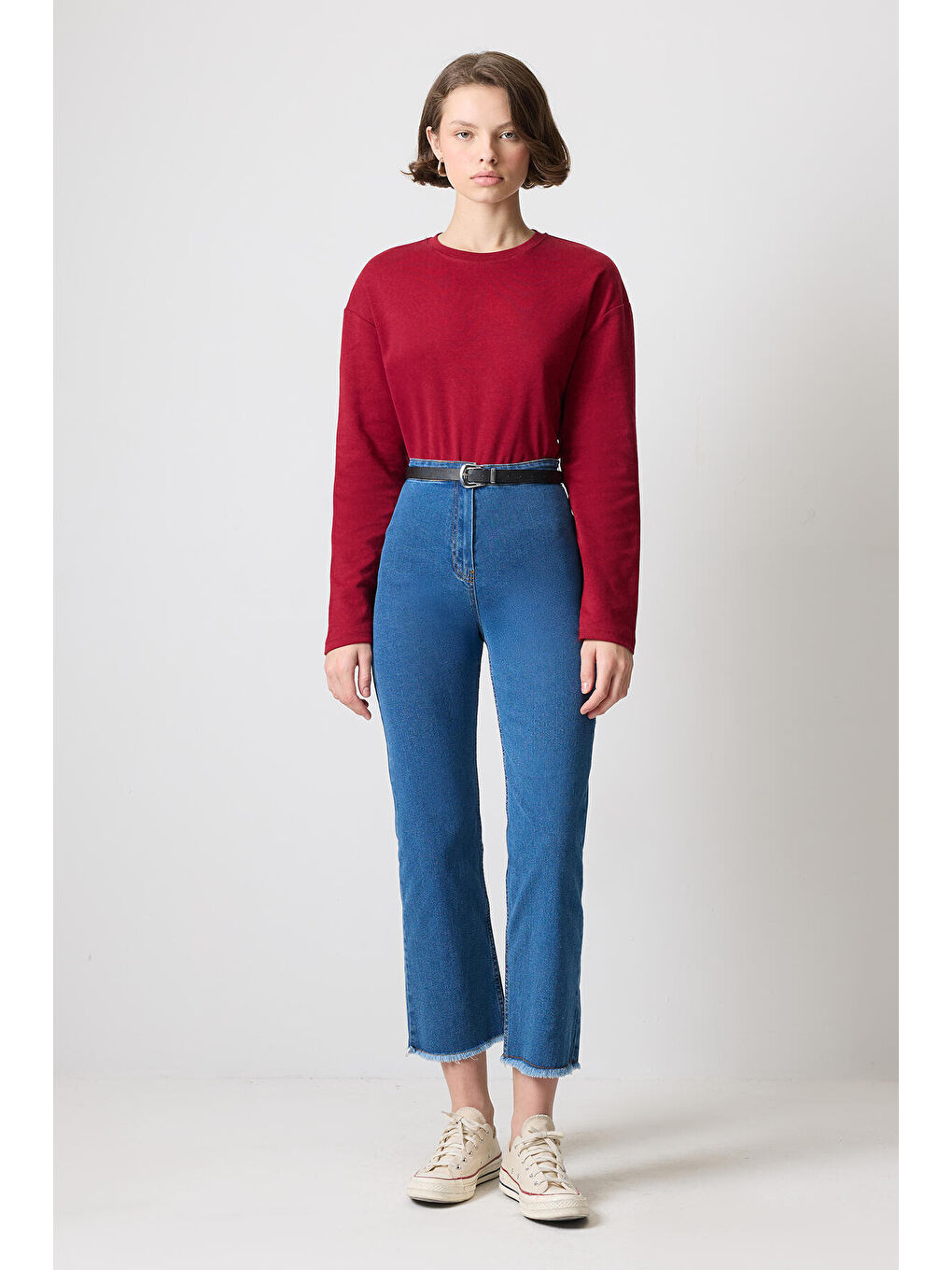 Bordo Uzun Kollu Regular Fit T-Shirt