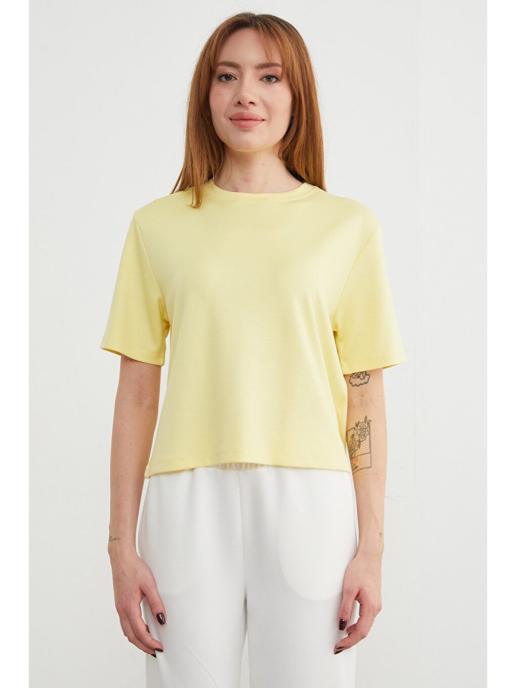 Sarı Basic Bisiklet Yaka Modal Tişört-2