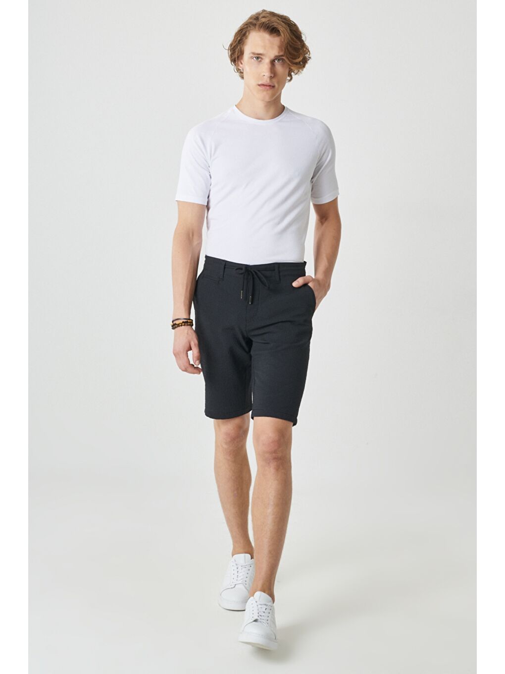Erkek Antrasit Slim Fit Dar Kesim Beli Bağlamalı Esnek Şort-3