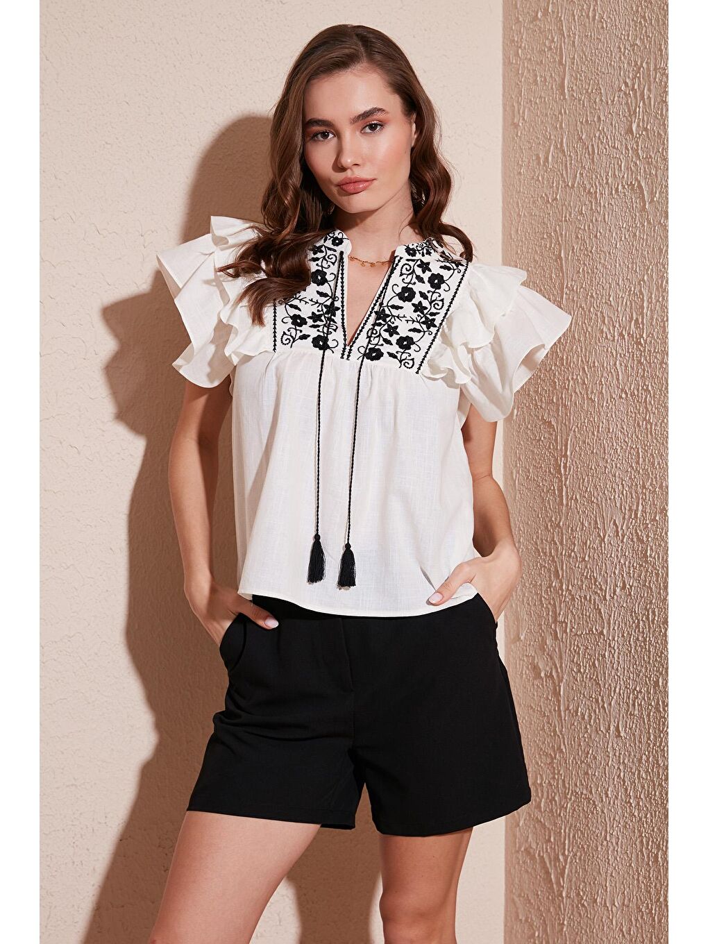 Lela Lila Pamuklu Regular Fit Nakış İşlemeli Bluz 611Bz0253 - 1