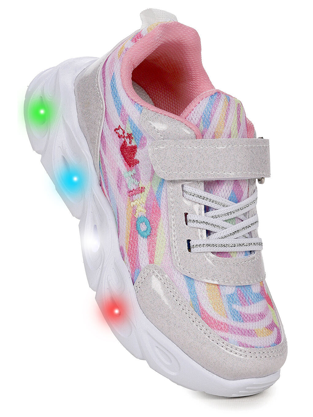 Beyaz Teno Cırtlı Işıklı Kız Çocuk Spor Ayakkabı
