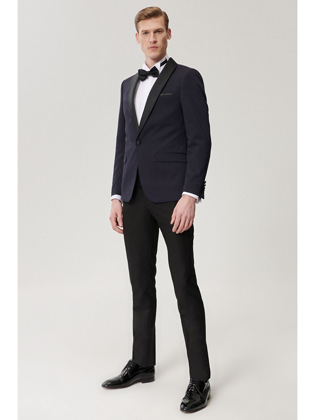 Erkek Lacivert-Siyah Ekstra Slim Fit Desenli Smokin Damatlık-3