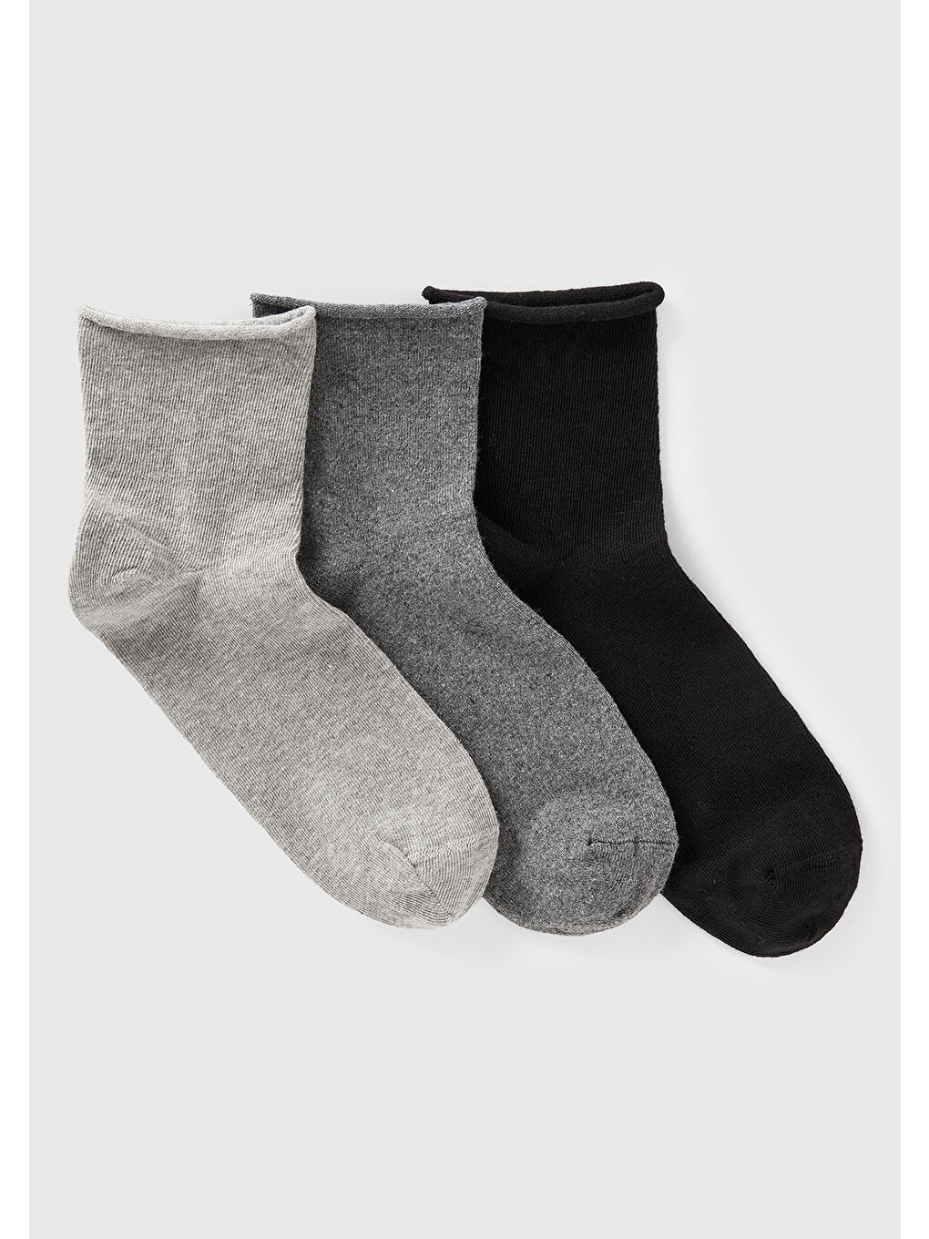 Kadın Gri Mix Pamuk Karışımlı Düz Renk 3'lü Çorap Seti