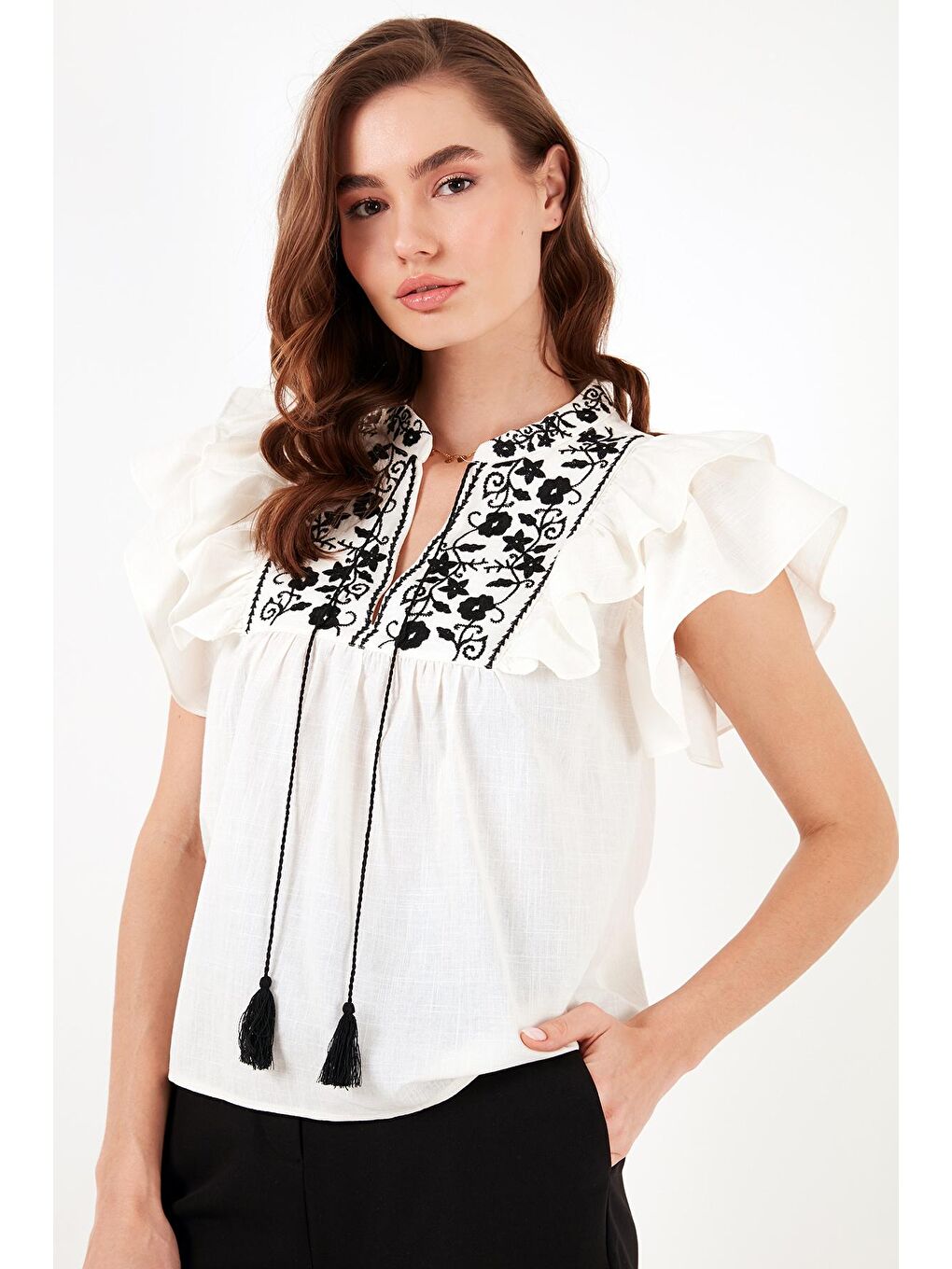 Lela Lila Pamuklu Regular Fit Nakış İşlemeli Bluz 611Bz0253 - 3