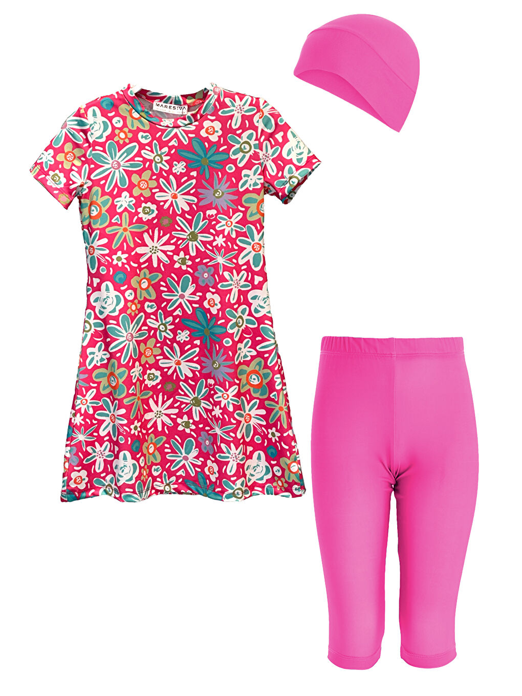 Kız Çocuk Kısa Kollu Taytlı Elastanlı Yarı Kapalı Mayo 2904 Pembe-3