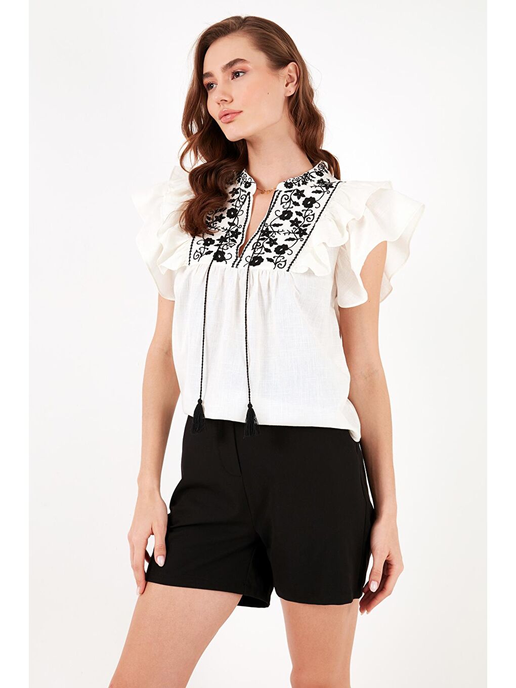 Lela Lila Pamuklu Regular Fit Nakış İşlemeli Bluz 611Bz0253 - 4