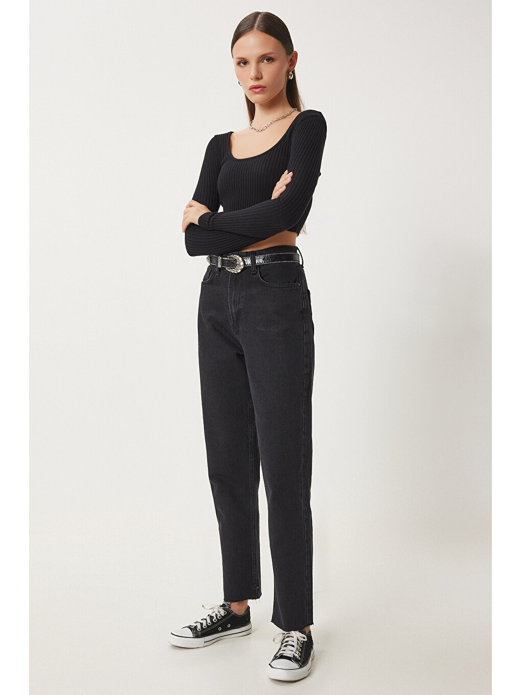 Siyah Orta Bel Straight Jeans SİYAH LUT0011-1