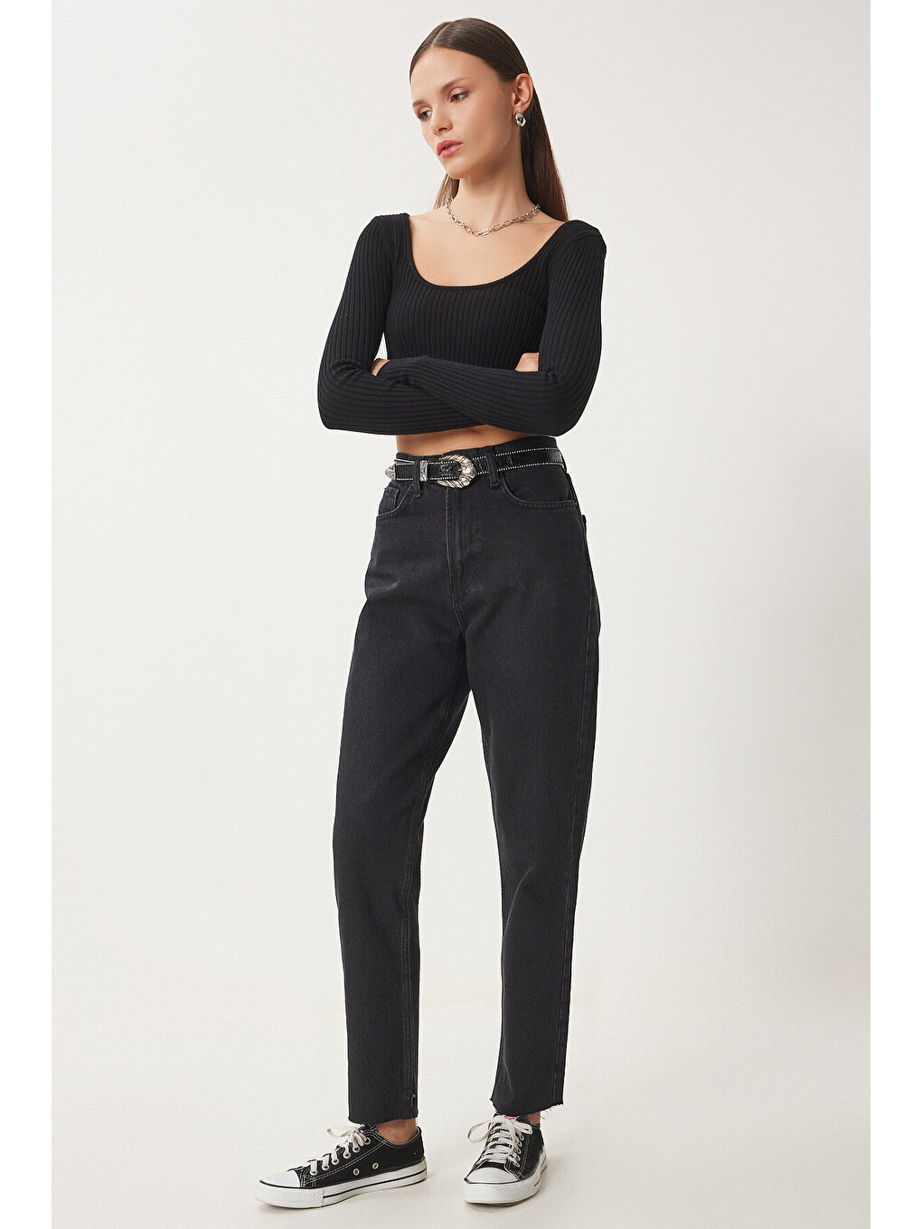 Siyah Orta Bel Straight Jeans SİYAH LUT0011-2